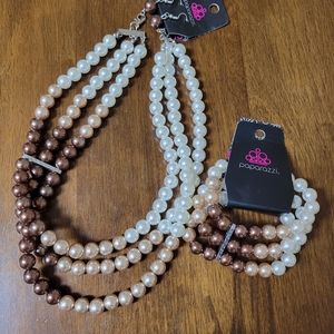 NWT Paparazzi 3 piece Jewelry set- white, tan, brown